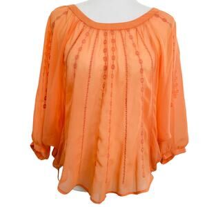 LC LAUREN CONRAD Orange Chiffon Embroidered Lightweight Sheer Top Blouse S